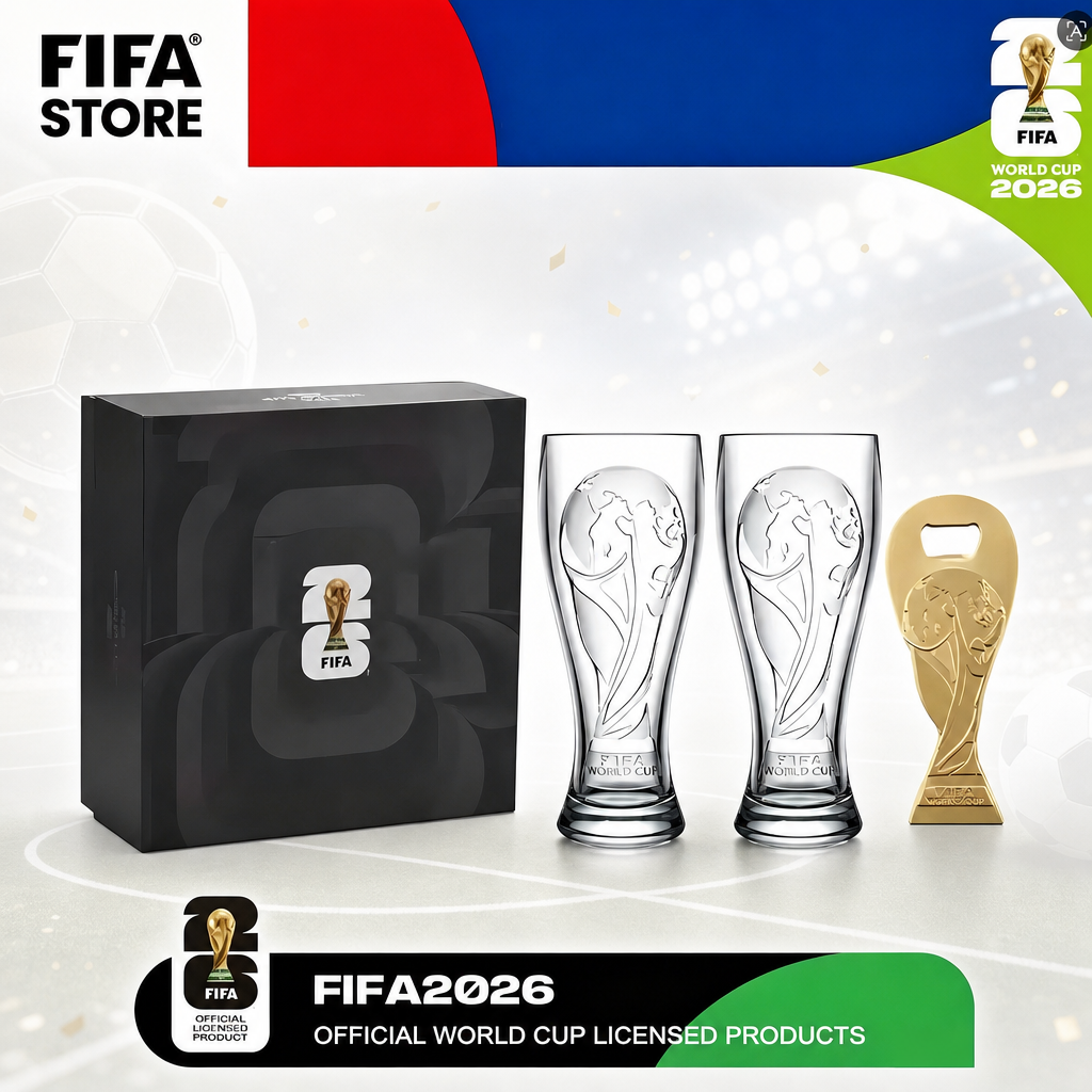 World Cup 2026™ Trophy Crystal Glass Set with Gold Bottle Opener – Collector's Gift Box